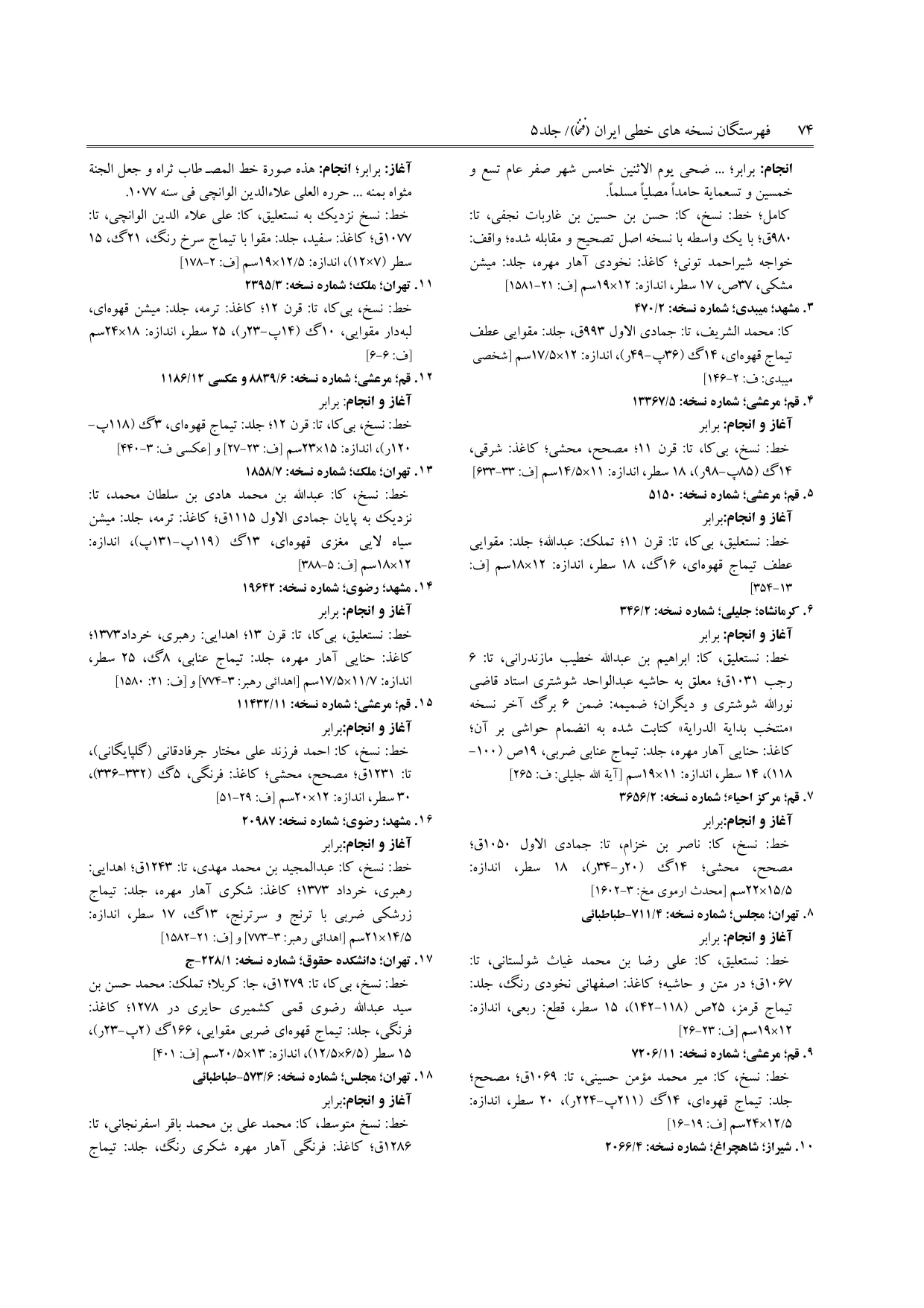 برگه‌ی ج ۵، ص ۷۴، ردیف ۱۷ در فنخا