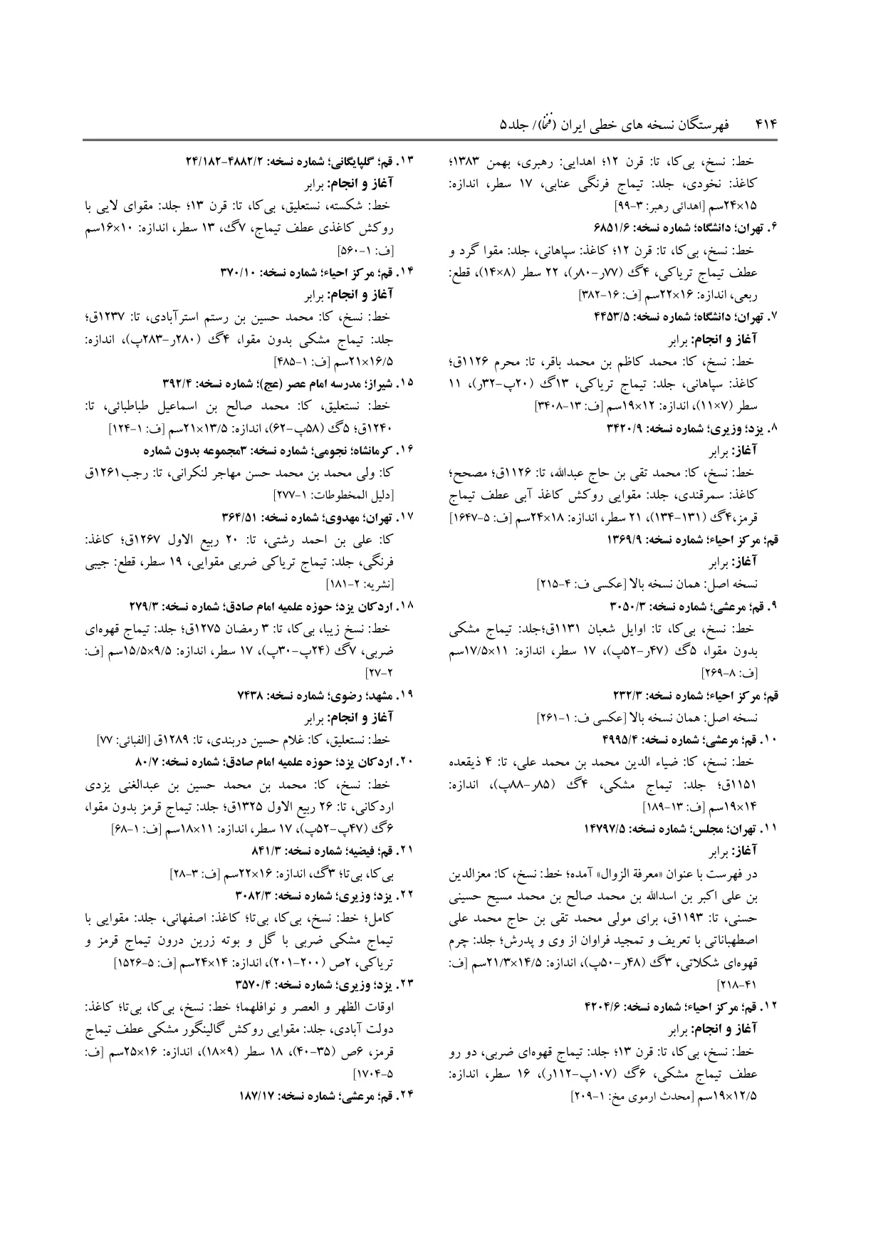 برگه‌ی ج ۵، ص ۴۱۴، ردیف ۲۰ در فنخا