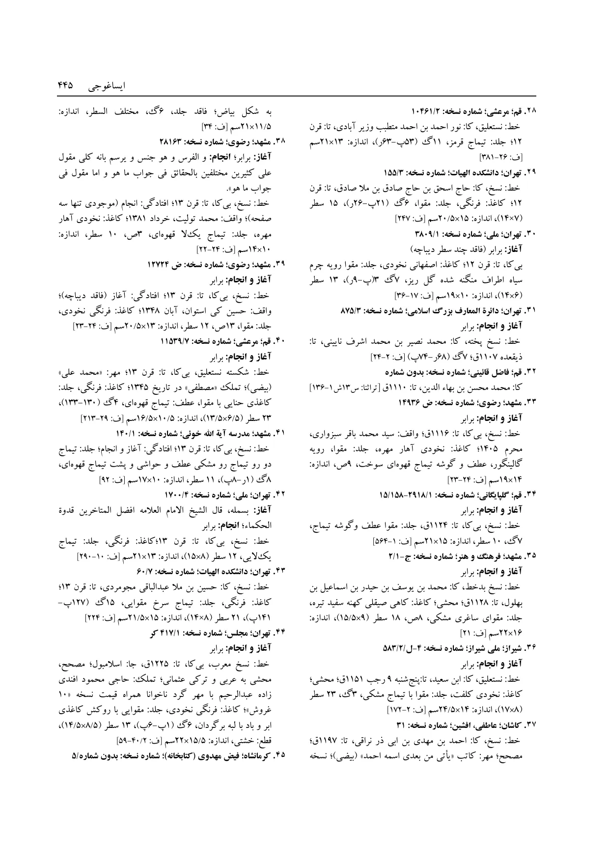 برگه‌ی ج ۵، ص ۴۴۵، ردیف ۲۹ در فنخا