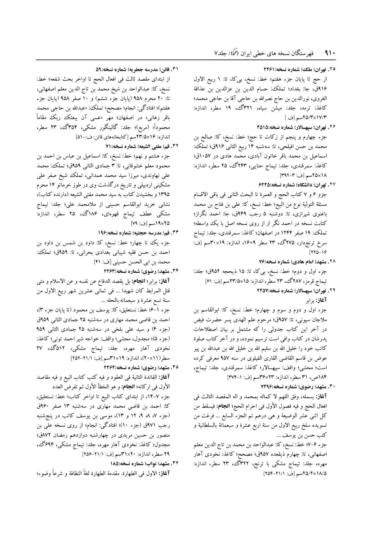 برگه‌ی ج ۷، ص ۹۱۰، ردیف ۳۳ در فنخا
