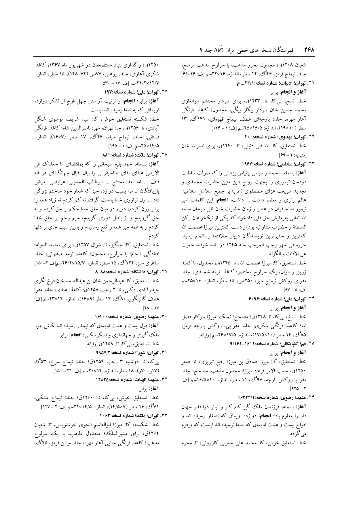 برگه‌ی ج ۹، ص ۴۶۸، ردیف ۳۱ در فنخا