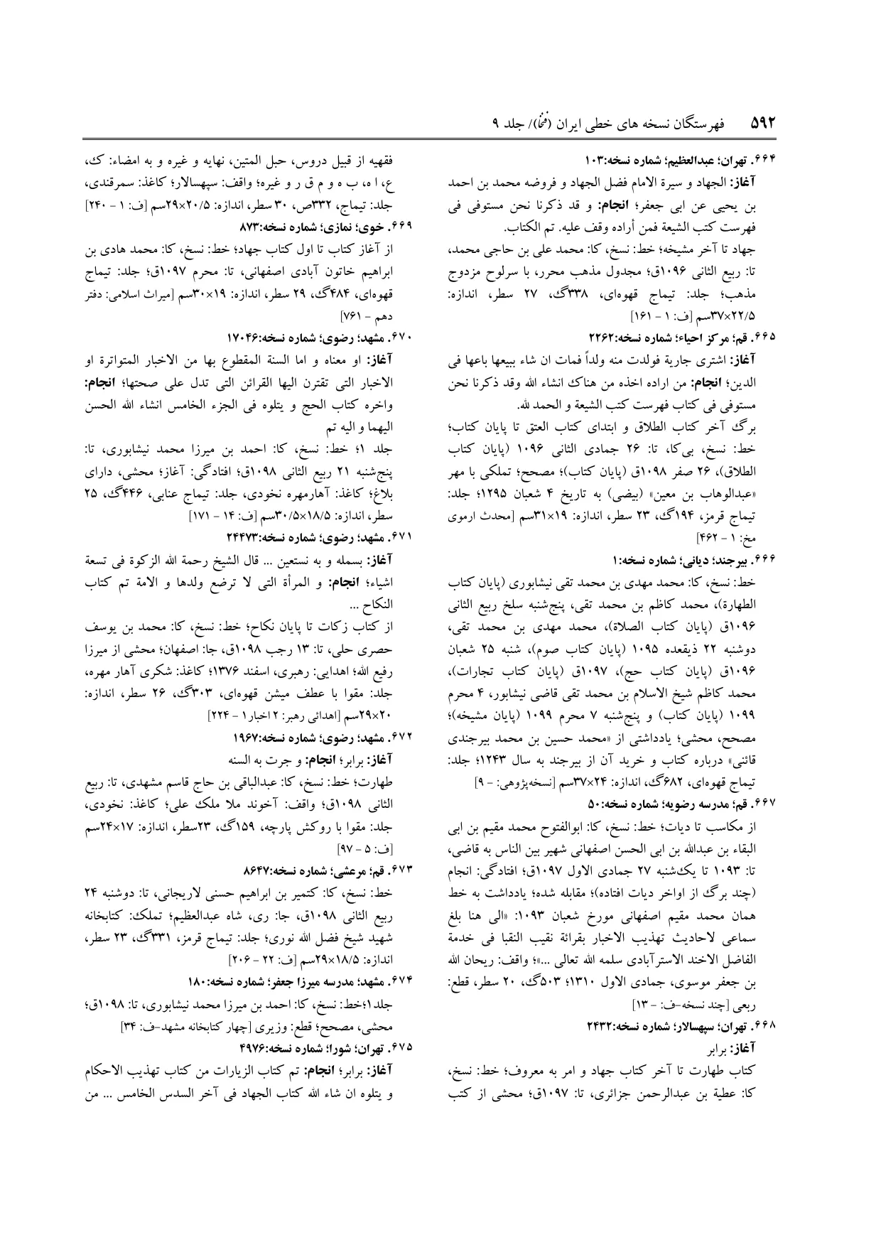 برگه‌ی ج ۹، ص ۵۹۲، ردیف ۶۶۵ در فنخا