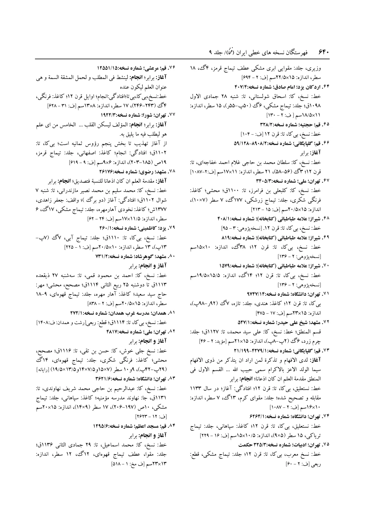 برگه‌ی ج ۹، ص ۶۴۰، ردیف ۷۰ در فنخا