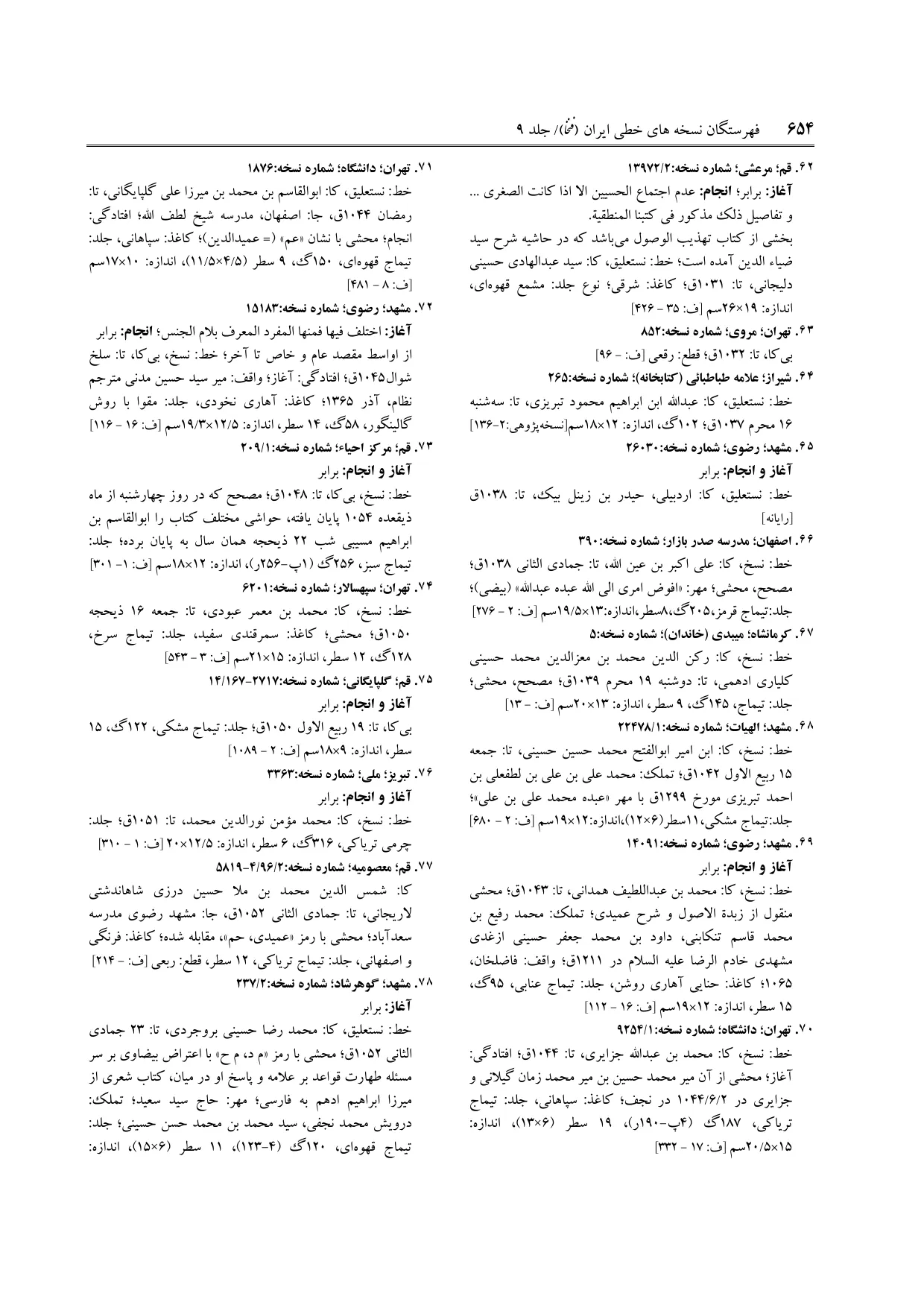 برگه‌ی ج ۹، ص ۶۵۴، ردیف ۶۴ در فنخا