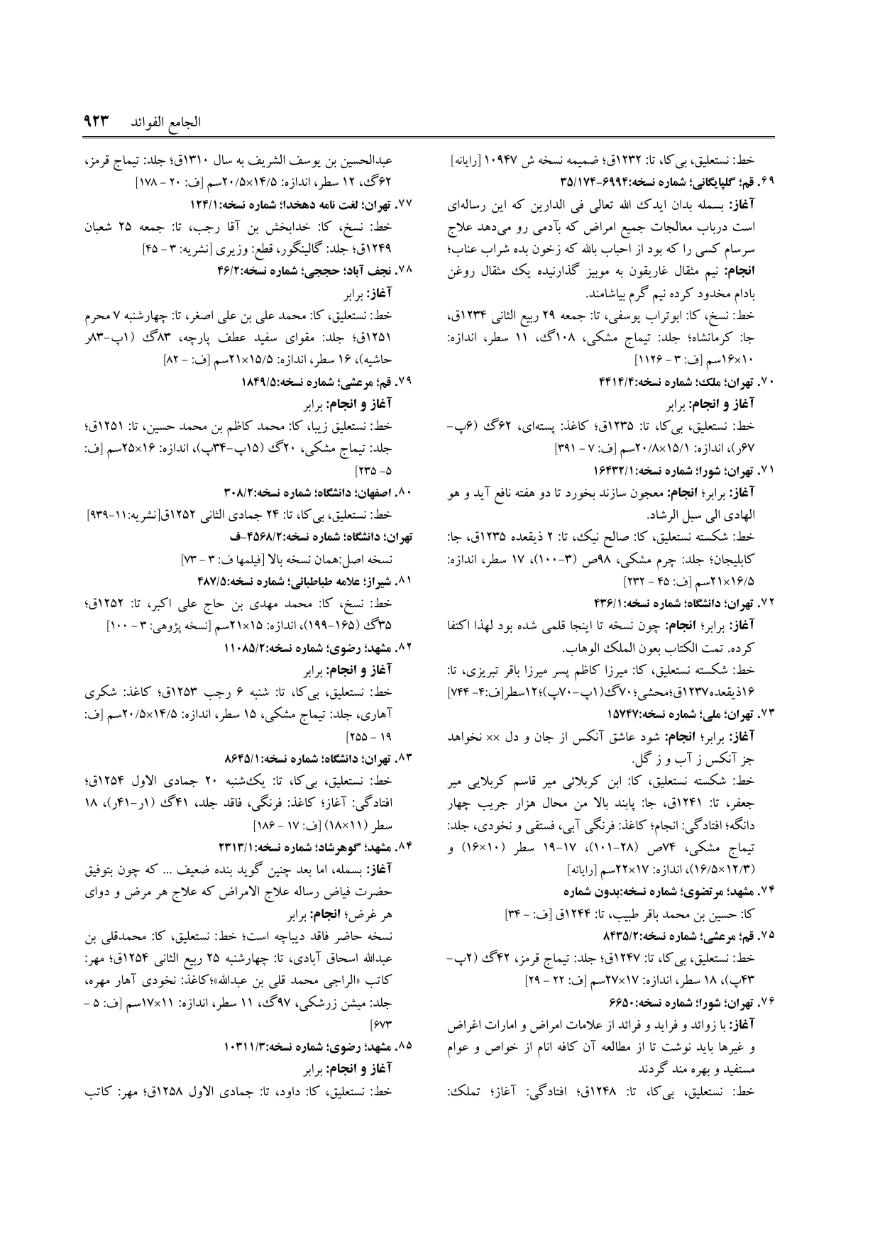 برگه‌ی ج ۹، ص ۹۲۳، ردیف ۷۱ در فنخا