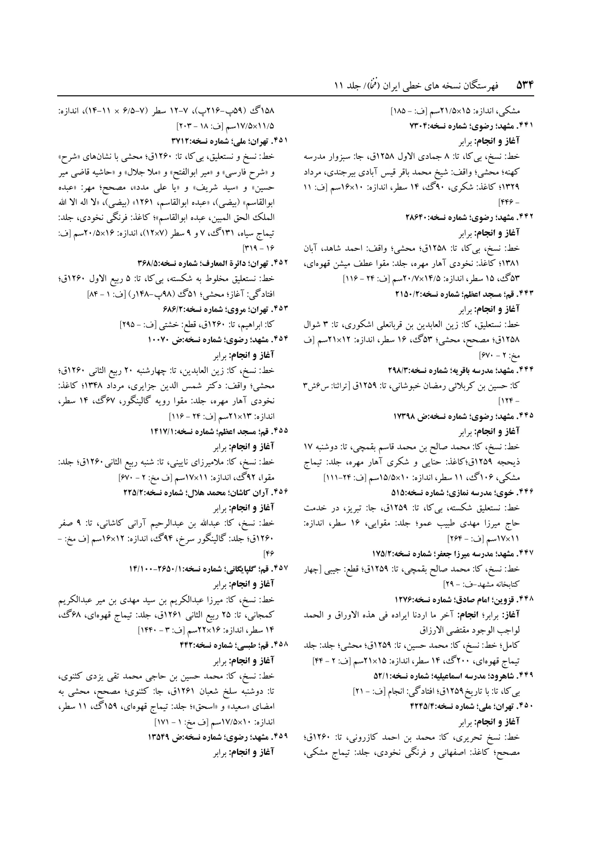 برگه‌ی ج ۱۱، ص ۵۳۴، ردیف ۴۴۶ در فنخا