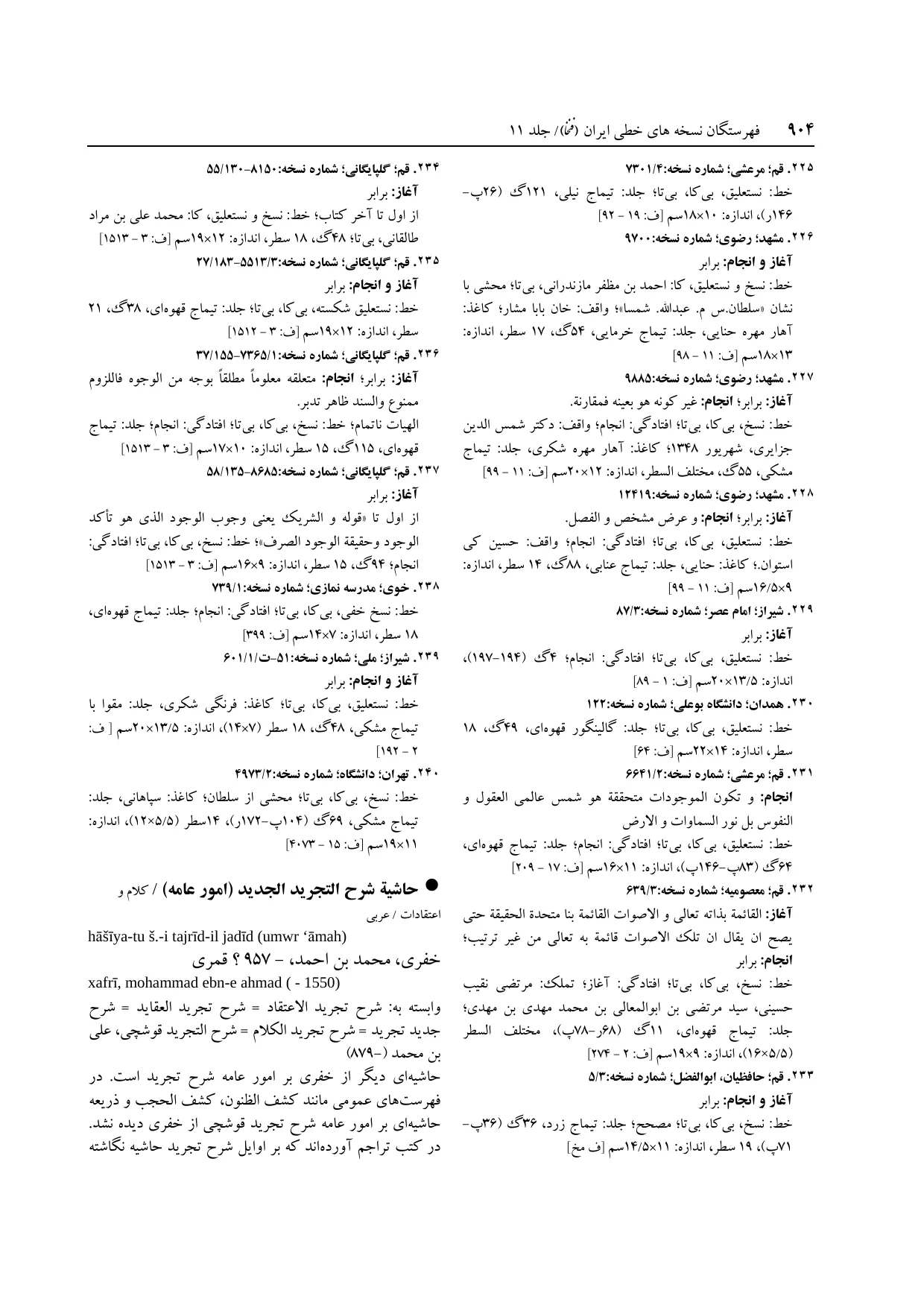 برگه‌ی ج ۱۱، ص ۹۰۴، ردیف ۲۳۸ در فنخا