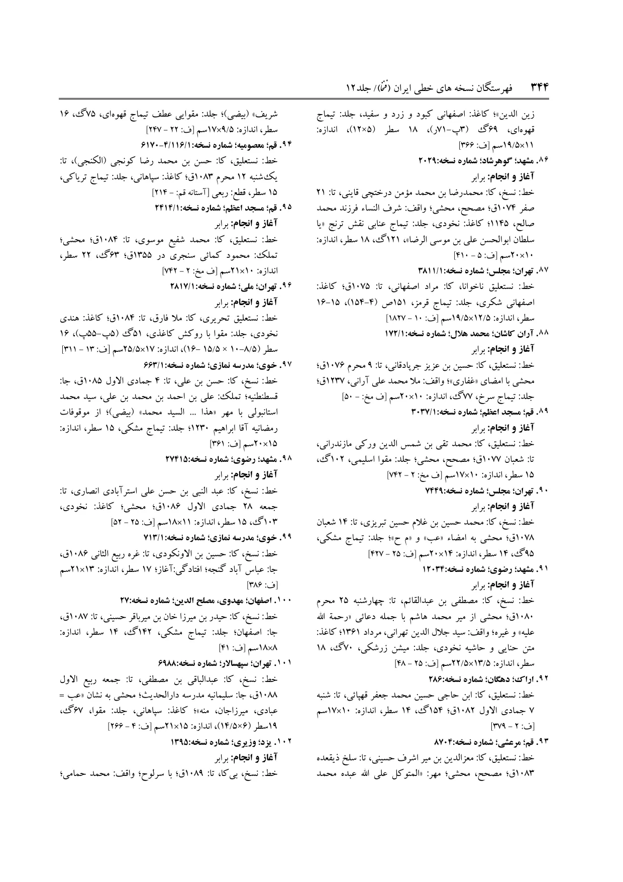 برگه‌ی ج ۱۲، ص ۳۴۴، ردیف ۹۹ در فنخا
