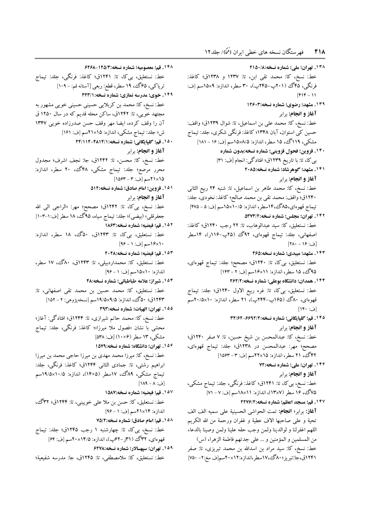 برگه‌ی ج ۱۲، ص ۴۱۸، ردیف ۱۴۹ در فنخا
