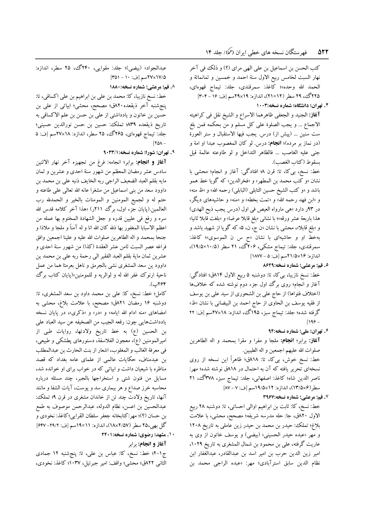 برگه‌ی ج ۱۴، ص ۵۲۲، ردیف ۹ در فنخا