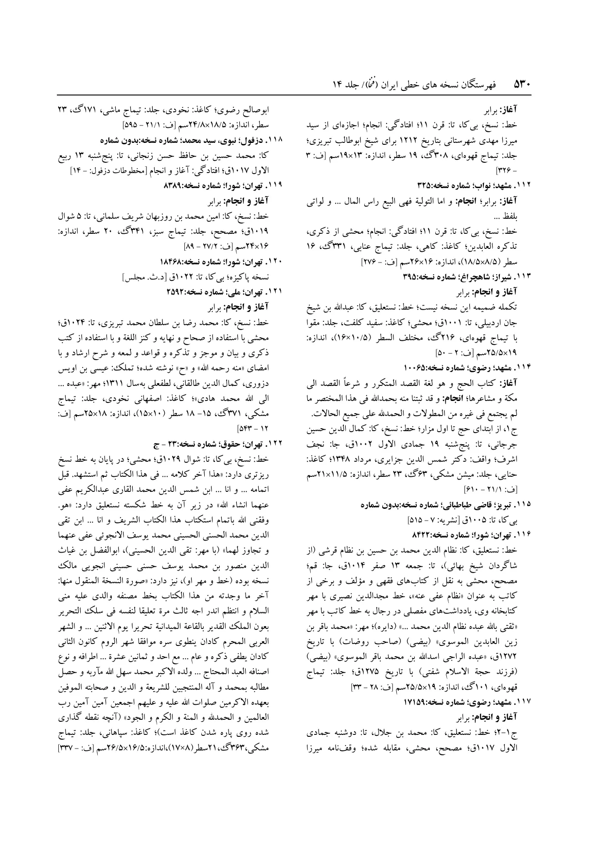 برگه‌ی ج ۱۴، ص ۵۳۰، ردیف ۱۱۶ در فنخا