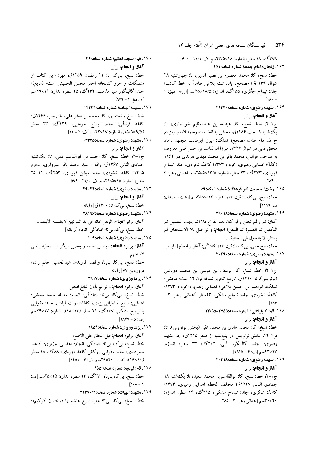 برگه‌ی ج ۱۴، ص ۵۳۴، ردیف ۱۷۴ در فنخا