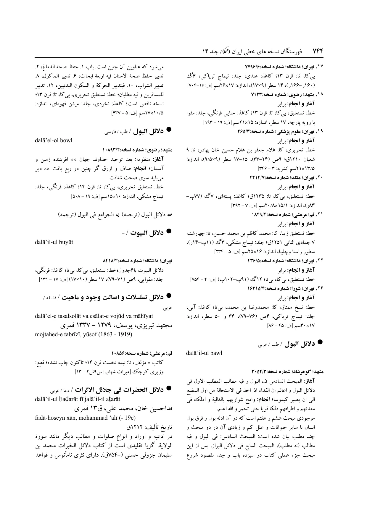 برگه‌ی ج ۱۴، ص ۷۴۴، ردیف ۲۳ در فنخا