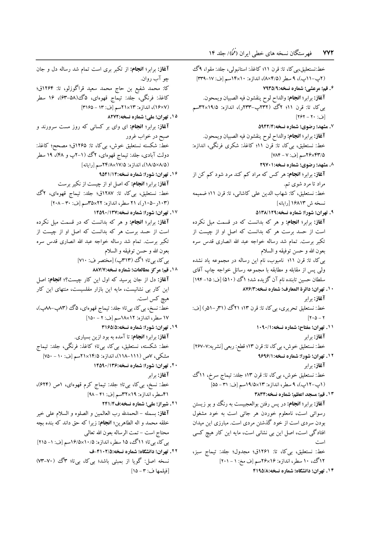 برگه‌ی ج ۱۴، ص ۷۷۲، ردیف ۱۲ در فنخا