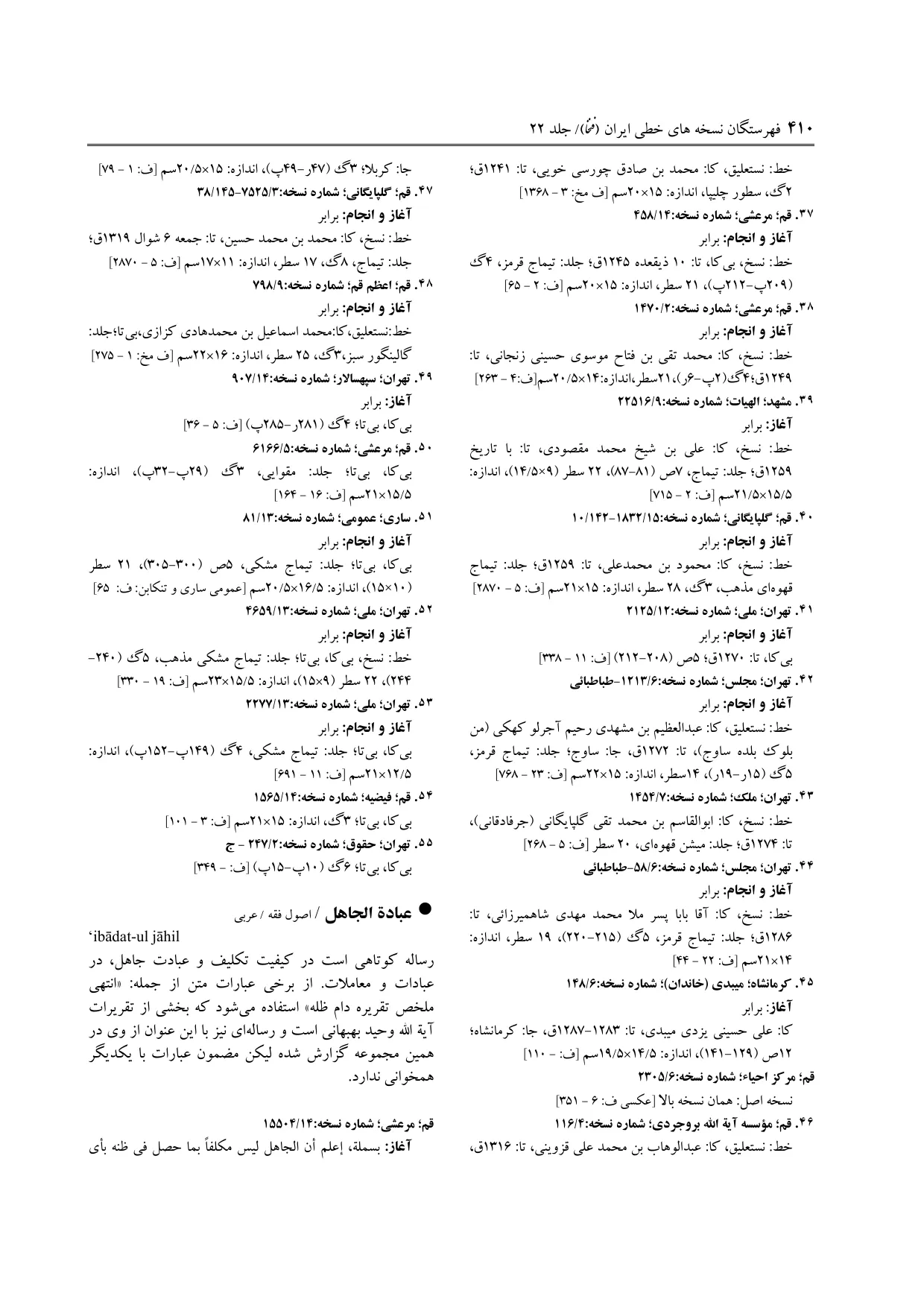 برگه‌ی ج ۲۲، ص ۴۱۰، ردیف ۴۸ در فنخا