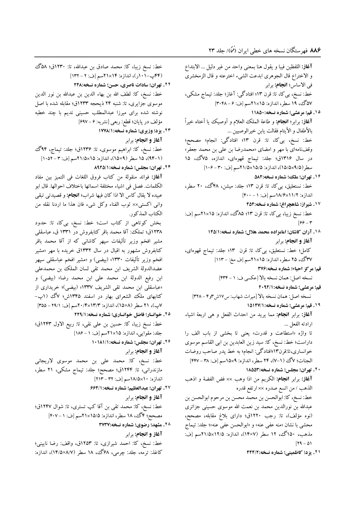 برگه‌ی ج ۲۳، ص ۸۸۶، ردیف ۱۸ در فنخا