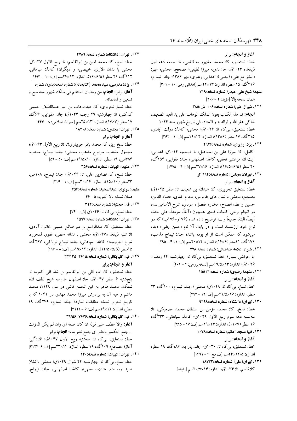 برگه‌ی ج ۲۴، ص ۴۴۸، ردیف ۱۳۴ در فنخا