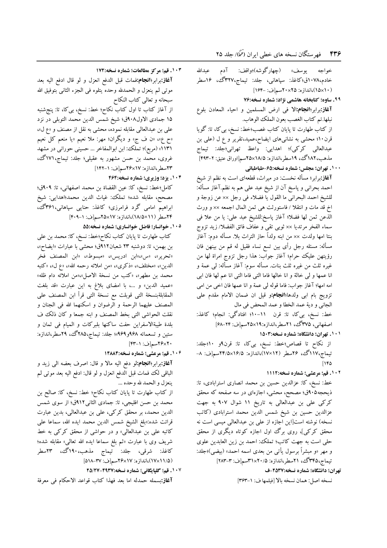 برگه‌ی ج ۲۵، ص ۴۳۶، ردیف ۱۰۵ در فنخا